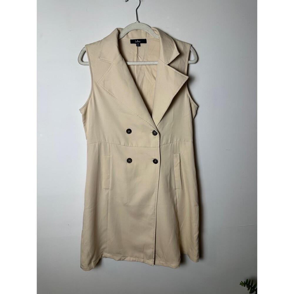 Lulus Beige Double Breasted Notched Lapel Tailored Sleeveless Blazer Dress Size